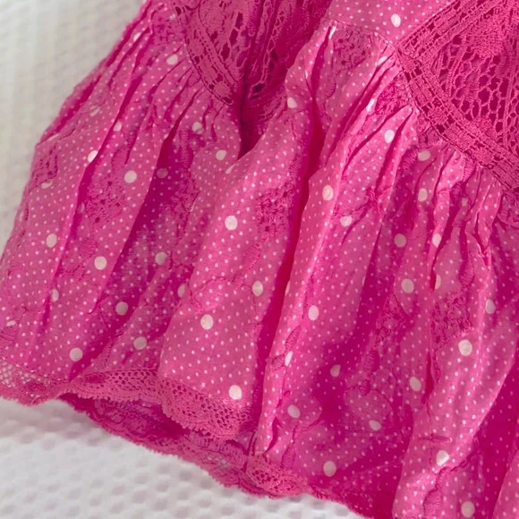 LoveShackFancy Adia Hot Pink Cherry Skirt Pockets Ruffles Polka Dot Small